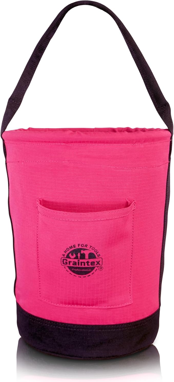 Graintex Tapered Canvas Bucket 12"x10"x15", Utility Tool Bucket One Inside Pocket, Reinforced Base & Carry Handle, Ripstop Canvas