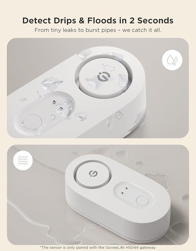 GoveeLife Water Leak Detector with 105dB Adjustable Alarm, Water Alarm with Dual Sets Sensor Probes Leaks and Floods. Suit for Home, Basement, and Kitchen(Cannot Connect to Wi-Fi Directly) (Pack of 2)