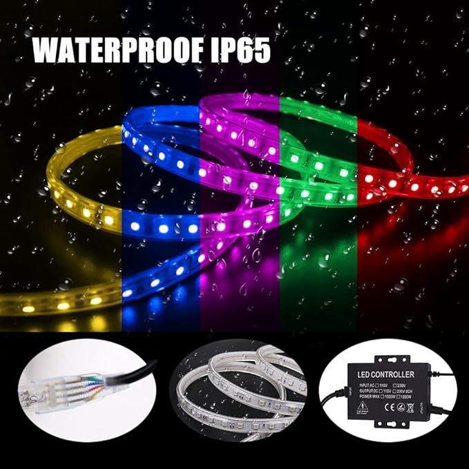 LED Strip Lights,Wifi Control,110-130V RGB Dimmable Waterproof 5050 60 LED/m Light Strip with 1500W Controller, Work with Alexa, Google Home, iOS & Android Music Time Control System(328ft/100m)