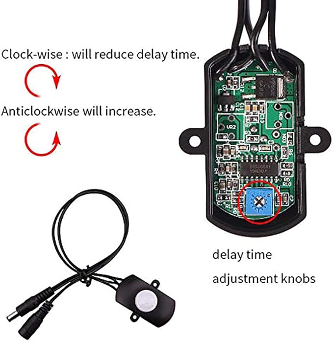 RGBZONE Automatic Mini 5A PIR Infrared Motion Sensor Detector Switch for LED Strip Light + Female Male DC Power Connector