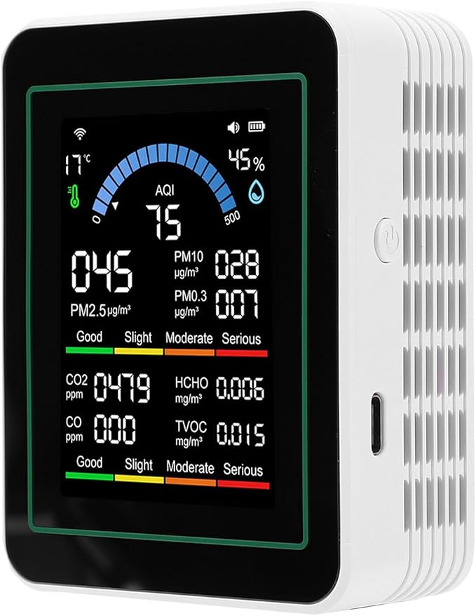 10 in 1 WiFi Air Quality Meter, CO2 TVOC HCHO PM2.5 PM10 PM0.3 Detector, Indoor Air Monitor with APP Control, Ideal for Smart Home & Indoor Testing