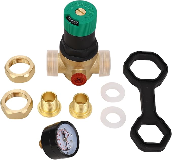 Water Pressure Regulator Valve Brass Heavy Duty with 0 60Mpa Meter Adjustable Water Pressure Reducer for Purifier Heater Faucet Solar System Gas Tankless Water Heaters (1/2 inch (DN15))