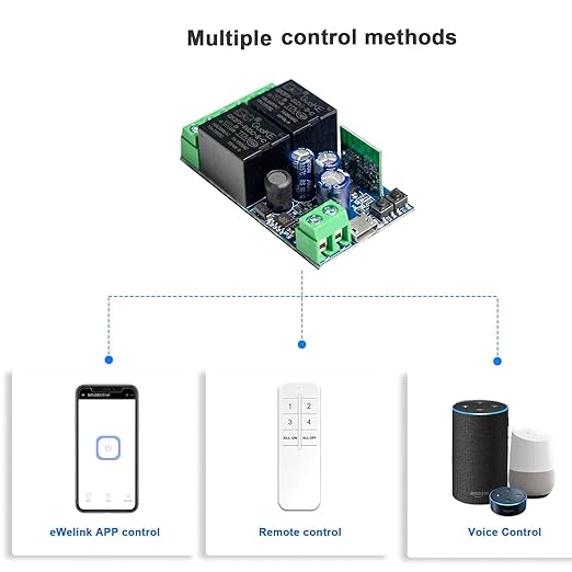 Ewelink WiFi Wireless Smart Relay Module USB 5v 2 Channel Momentary Toggle Latching 7V-48V Remote Switch Transmitter for Access Control, Garage Door,Home Automation, Compatible with Alexa Google Home