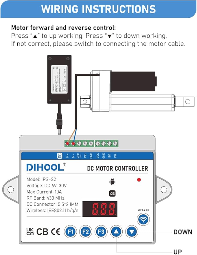 DIHOOL Electric Linear Actuator Controller with Current Limit, WiFi and Timer, Smart eWeLink Control, Remote Wireless 12V 24V DC Motor Controller, Rebound When Obstacles Protection, Load Safety