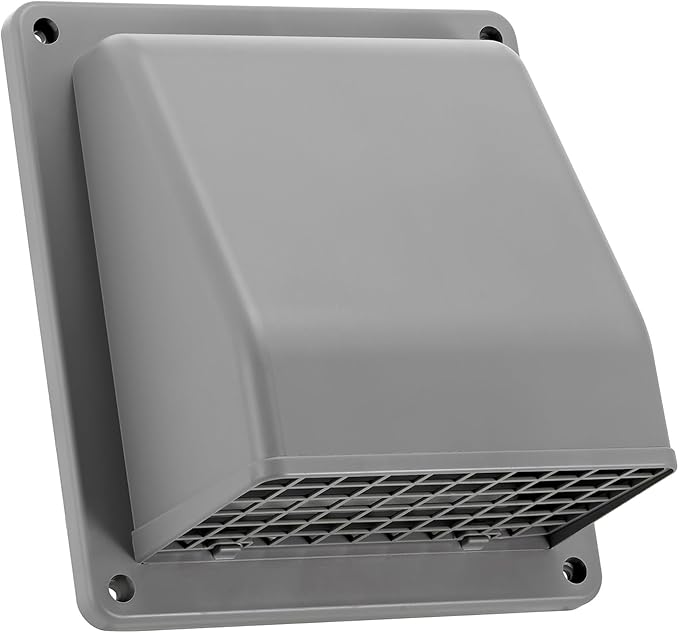Lambro 6" Plastic Wall Exhaust or Air Intake Vent with Hinged Screen, Removable Damper, and 1.25" Collar (Gray)