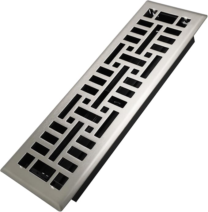 Howeall 4x14 Inches Heavy Duty Walkable Floor Register Easy Adjust Air Supply Lever Floor Vents - Seattle Design - Vent Cover for Home Floor - Satin Nickel