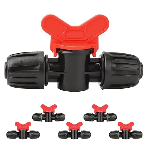 Bonviee 6 Packs 5/16” Drip Irrigation Shut Off Valve, in-Line Barbed Locking Valve for 5/16 Inch Tubing, Water Flow Control for Garden, Greenhouse, Raised Bed Systems