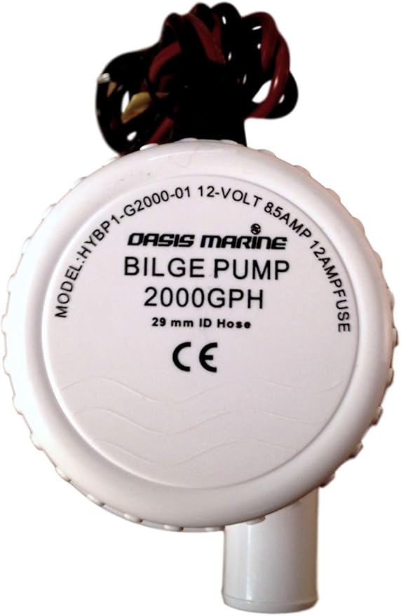 OASIS MARINE 2000 GPH 12V Bilge Pump with Separate Float Switch Incuded – Marine Submersible Boat Water Pump, 1-1/8” (29mm) Outlet, Anti-Airlock, Stainless Steel Shaft, Fast & Reliable Bilge Drainage