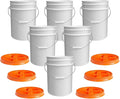 ePackageSupply 5 Gallon Bucket - Food Grade Bucket with Airtight Gamma Seal Screw-On Lid, BPA-Free, Heavy-Duty 90 Mil HDPE Plastic, Bulk Storage, Durable Container, Made in USA, White/Orange, 6 Packs