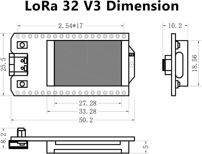 WiFi LoRa 32 V3 ESP32-S3FN8 SX1262 Development Board 902-928MHz Integrated WiFi BLE LoRa with Antenna Onboard 0.96-inch OLED Display for Meshtastic LoRaWAN (WiFi LoRa 32 V3 with Case)