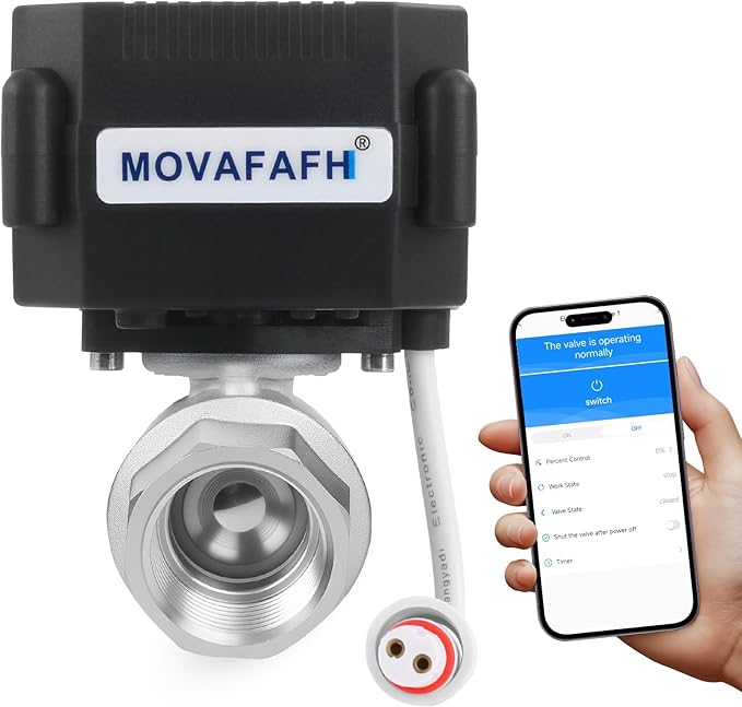 3/4" WiFi Water Shutoff Valve - 5V DC Smart Remote Control Water Valve Timer, Stainless Steel Construction, App & Mobile Remote Control