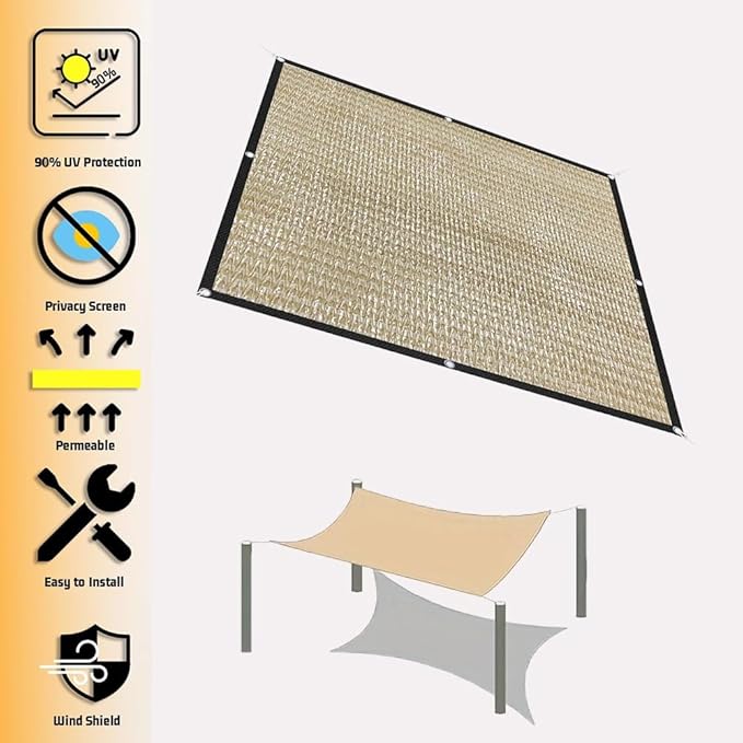 Beige Greenhouse Shading Net, 20X40FT Sun Shade Sail for Plant Patio, Outdoor Yard Lawn Protection (25x25ft)