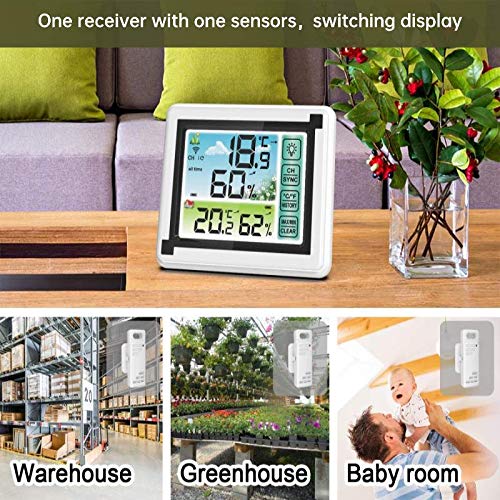 Number-one Wireless Weather Station Indoor Outdoor Thermometer with Remote Sensor, Digital Temperature and Humidity Monitor with LCD Backlight, Touchscreen, Min/Max Records for Home, Office, Baby Room