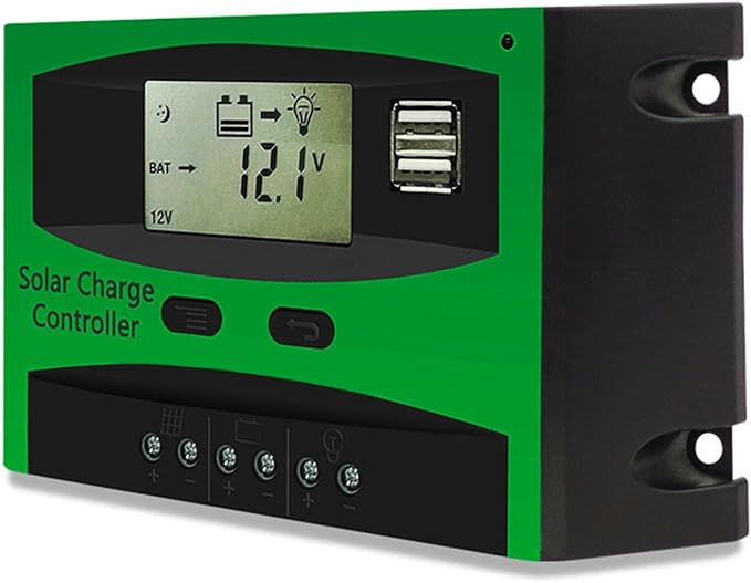 Solar Charge Controller 12V/24V PWM Solar Panel Charge Controller with LCD Display - Auto Regulator, USB Port for Solar Panel Systems（10A）