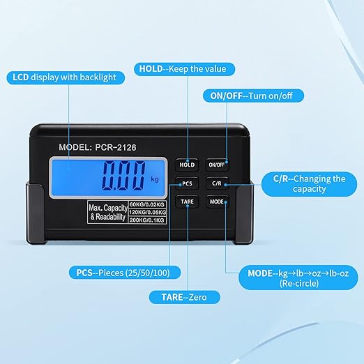 PCR-2126 Postal Digital Livestock Scale, 440lbs 201 Stainless Steel Digital Pet Scale Platform Heavy Duty Livestock Scale Kit for Pet Cat Dog Cattle(40.7" L x 20.8" W)