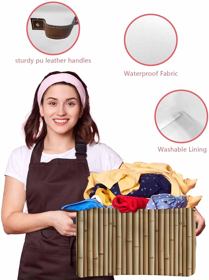 Country Farmhouse Storage Bins Cubes Waterproof Cloth Storage Basket,Vintage Plants Lines Pattern Brown Foldable Storage Bags for Shelf Clothes Storages Organizers with Handles 15x11x9.5 in 1PCS