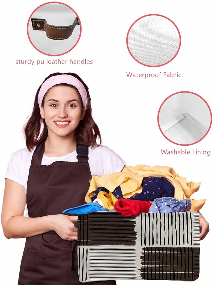 Black Striped Storage Bins Cubes Waterproof Cloth Storage Basket, Farmhouse Stripes Modern Abstract Art Foldable Storage Bags for Shelf Clothes Storages Organizers with Handles 15x11x9.5 in 1PCS