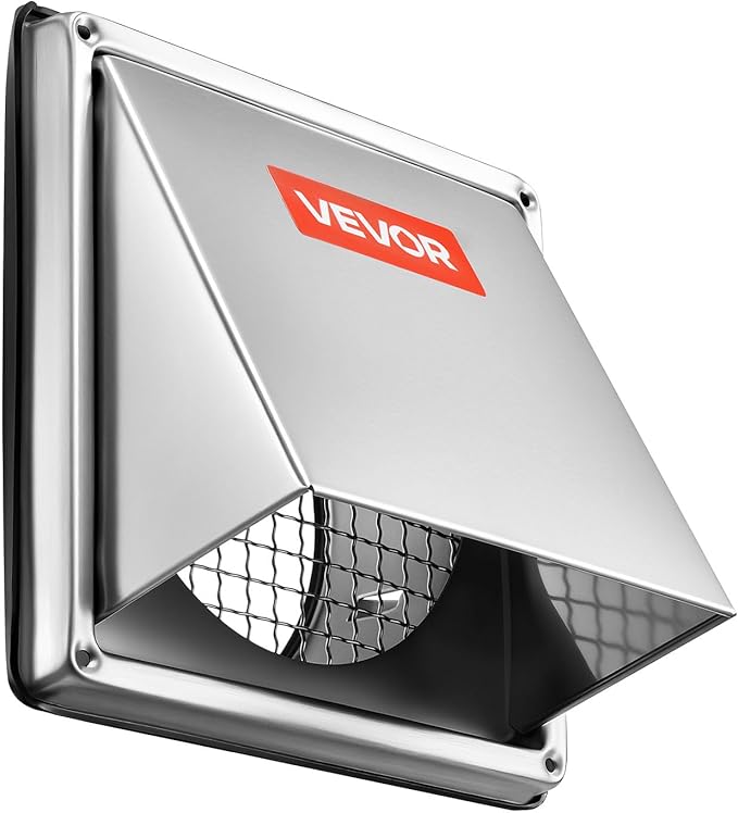 VEVOR 6 inch External Extractor Wall Vent Cover, Square AC Vent Gable Cover, Premium Stainless Steel & with Built-in a Protection Screen, for House,Bathroom,Garage,Kitchen,Basement (1 Pack, Silver)