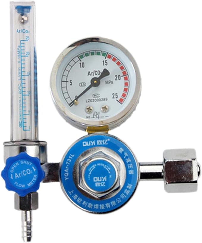 Amagogo Regulator Welder Argon CO2 Regulator Meter Pressure Gauge Aluminum Alloy Gas Regulator Welders Flowmeter Suitable for Chemical Electronics MIG We, single