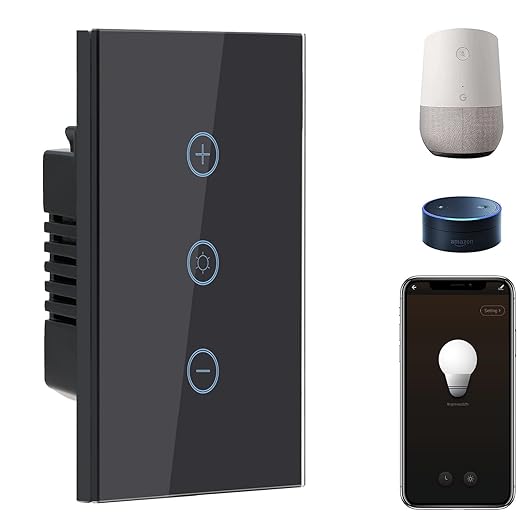 BSEED Smart Dimmer Switch, 2.4GHz WiFi Dimmer Light Switch Works with Alexa and Google Home, Neutral Wire Required Light Switch Dimmer, Single Pole Touch Dimmer Switch for Lamp, Remote Control, Black