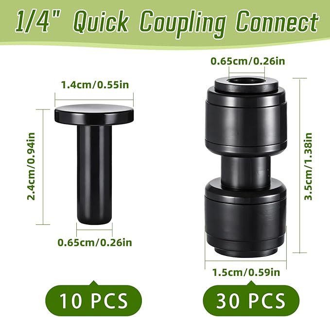 30 PCS Quick Connect 1/4" Drip Irrigation Coupling Fitting,Push-to-Connect Straight Coupler Connectors for 1/4" Irrigation Tubing with 10PCS End Plugs,Hose Connectors for Drip Irrigation System