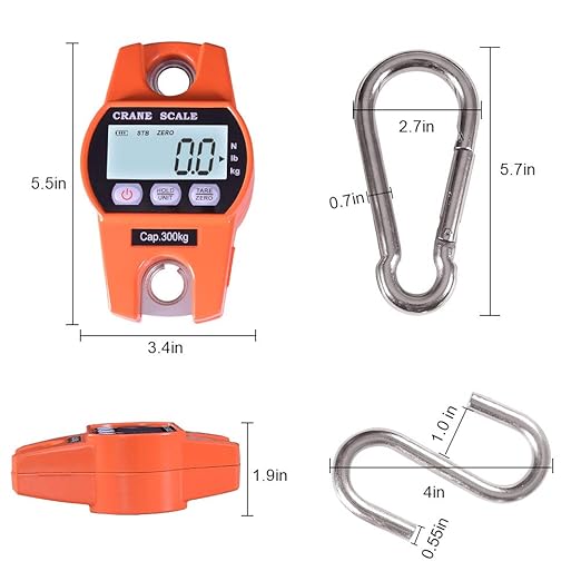 Fuzion Heavy Duty Crane Scale - 660LB, Aluminum Body, Stainless Steel Hook, Large Digital Display, Hanging Scales for Farms, Hunting and Fishing