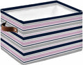 Pink Grey Striped Storage Bins Cubes Waterproof Cloth Storage Basket,Farmhouse Stripes Modern Abstract Art Foldable Storage Bags for Shelf Clothes Storages Organizers with Handles 15x11x9.5 in 1PCS