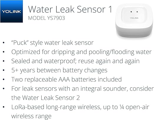 YoLink Water Leak Starter Kit: Hub + 6 Leak Sensor 1 (Silent), LoRa Long-Range, App/SMS/Email Alerts, D2D Offline Triggers, 2 AAA Up to 5-Year Battery, Compatible with Alexa/IFTTT/Home Assistant