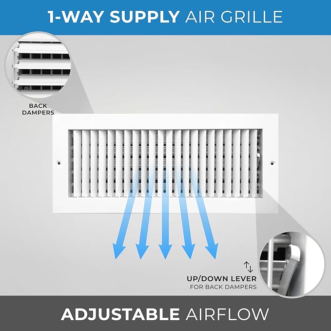 14"w x 4"h Adjustable AIR Supply Diffuser - HVAC Vent Cover Sidewall or Ceiling - Grille Register - High Airflow - Black [Outer Dimensions: 15.75"w X 5.75"h]