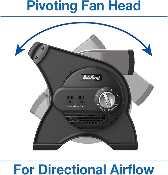 Air King Commercial Grade Pivoting Utility Fan, for Cooling, Ventilating, Exhausting and Drying at Home, Job Site, Work Shop, Construction, 3 Speeds, 11.25", Black, 9550