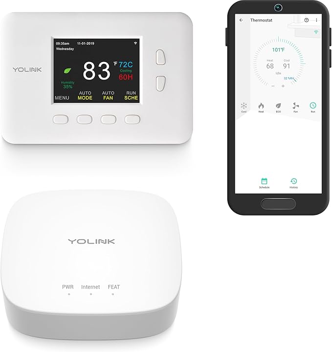 YoLink Smart Thermostat, Now Heat Pump Compatible, Android & iOS App, YoLink Hub Included