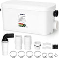 Macerator Pump, Silent 250W Sewage Sump Pump, 6000 L/h Flow, Upflush 26.3ft Head, IPX7, Utility Sink with 2 Inlets for Wastewater Disposal in Basement Shower Bathtub Laundry Kitchen RVs