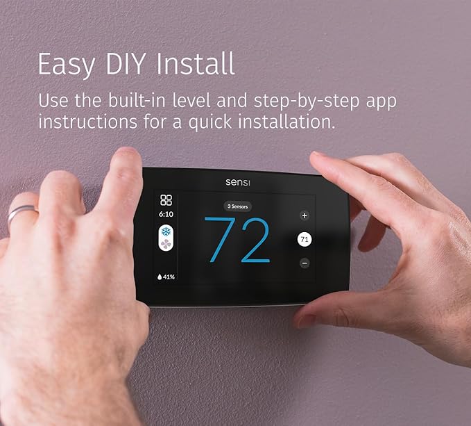 Sensi Touch 2 Smart Thermostat with Touchscreen Color Display, 100 Years of Expertise, Programmable, Wi-Fi, Data Privacy, Easy DIY, Works with Alexa, Energy Star Certified, ST76W, C-Wire Required