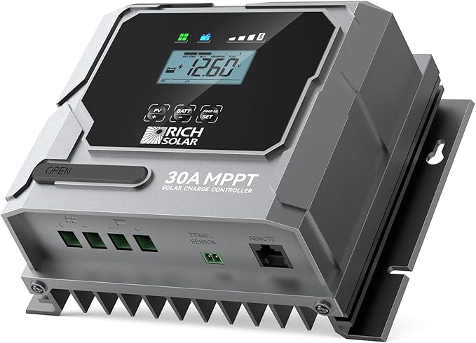 RICH SOLAR Bravo 30 | 30A MPPT Solar Charge Controller with Bluetooth – 12V/24V Auto-Detect, Lithium & Lead-Acid Battery Support for RVs, Campers & Off-Grid Systems