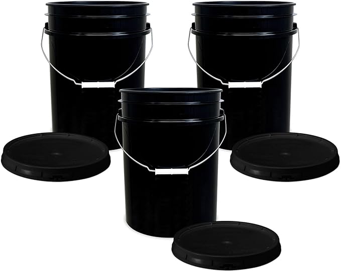ePackageSupply 5 Gallon Bucket - Food Grade Bucket with Airtight Gasketed Tear Strip Lid, BPA-Free, Heavy-Duty 90 Mil HDPE Plastic Pail, Bulk Storage, Durable Container, Made in USA - Black, 3 Packs