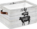 Farm Animals Storage Bins Cubes Waterproof Cloth Storage Basket, Chicken Pig Cattle Rustic Retro Wooden Board Foldable Storage Bags for Shelf Closet Clothes Organizers with Handles 15x11x9.5 in 1PCS