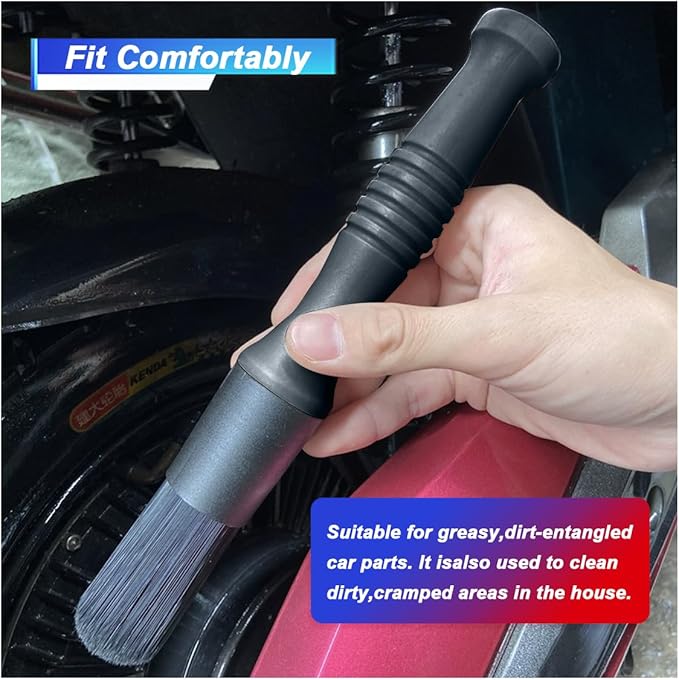 Car Parts Washer Brush, Bullet Head Parts Cleaning Brush for Cleaning Car Interior Exterior, Engine Parts, Wheel Bearing, Boats, Household Grime (Black)