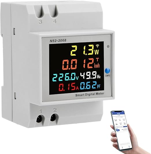 diymore WiFi Digital Single Phase Energy Meter Tester Electricity Usage Monitor AC 110V 40V~300V 100A Ampermeter Power Voltmeter Voltage Amps Watt Kwh Frequency Power Factor Meter Multimeter