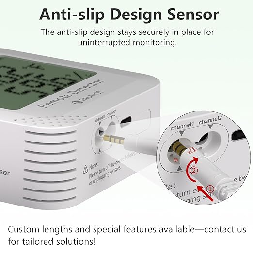 External Flat Temperature & Humidity Sensor Probe – Waterproof, (-40°F to 194°F, 0 to 100% RH), 16.4ft Length for Greenhouse, Farm, Freezer & Industrial Use, Only for FALA IOT Detector