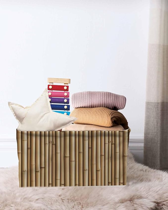 Country Farmhouse Storage Bins Cubes Waterproof Cloth Storage Basket,Vintage Plants Lines Pattern Brown Foldable Storage Bags for Shelf Clothes Storages Organizers with Handles 15x11x9.5 in 2PCS