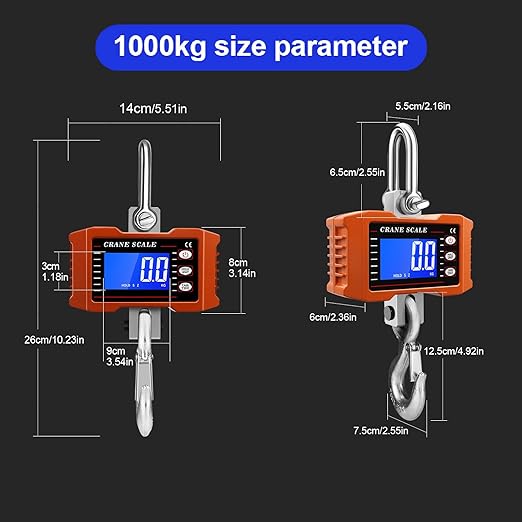 Tiandirenhe New Digital Crane Scale 2200lb/1000Kg Dual Power Options Hanging Scale Industrial Heavy Duty Crane Scale LCD Backlight for Farm,Deer,Livestock,Factory,Construction,Hunting CE Certified