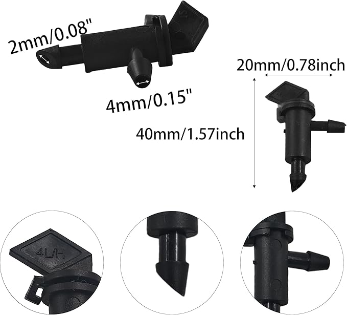 80Pcs 1GPH Drip Emitter Garden Flag Irrigation Drippers, 4L/H Sprinkler System Parts for 4/7mm Tubing, Adjustable Flow for Trees, Shrubs, Lawn, Vegetable Gardens, Black