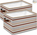 Beige Khaki Striped Storage Bins Cubes Waterproof Cloth Storage Basket,Farmhouse Stripes Modern Abstract Art Foldable Storage Bags for Shelf Clothes Storages Organizers with Handles 15x11x9.5 in 2PCS