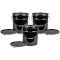 ATERET 5 Gallon Black Metal Bucket & Lever Lock Pail Lid, Heavy Duty Durable Pails and Lids for Outdoor and Household Use (3 Pack)