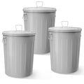 Plexon 20 Gallon Metal Trash Can with Lid Outdoor Large Trash Bin Steel Garbage Can for Garage Patio Farmhouse Bucket Bird Seed Storage Can Heavy Duty Round Container, Gray 3 Pack