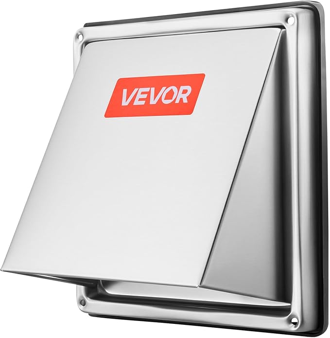 VEVOR 6 inch External Extractor Wall Vent Cover, Square AC Vent Gable Cover, Premium Stainless Steel & with Built-in a Protection Screen, for House,Bathroom,Garage,Kitchen,Basement (1 Pack, Silver)