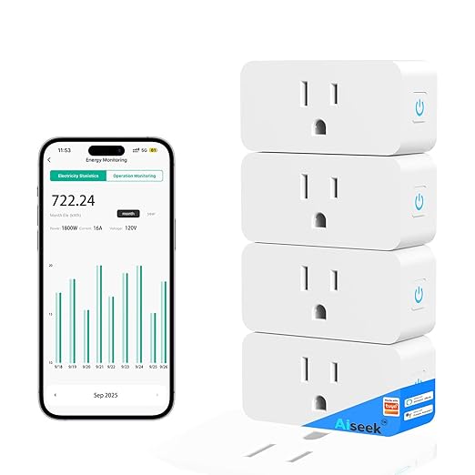 Smart Plug with Energy Monitoring, 15A 1800W 2.4Ghz Wi-Fi Outlet 4-Pack, Pro Series Tuya Smart Plug, Works with Alexa & Google Assistant, Programmable Timer, ETL & FCC Certified