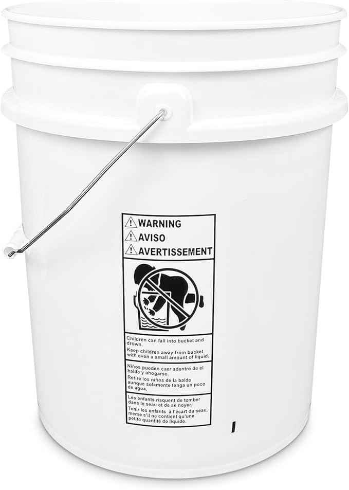 ePackageSupply 5 Gallon Bucket - Food Grade Bucket, Metal Handle Grip, BPA-Free, Heavy-Duty 90 Mil HDPE Plastic Pail, Stackable Utility Container, Made in USA, Lid Not Included, White, 6 Packs