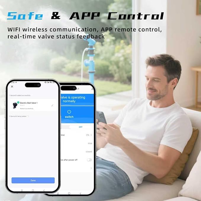 1/2" WiFi Motorized Ball Valve - Smart Water Timer Automatic Shutoff Sensor,5V DC USB Connection,Stainless Steel