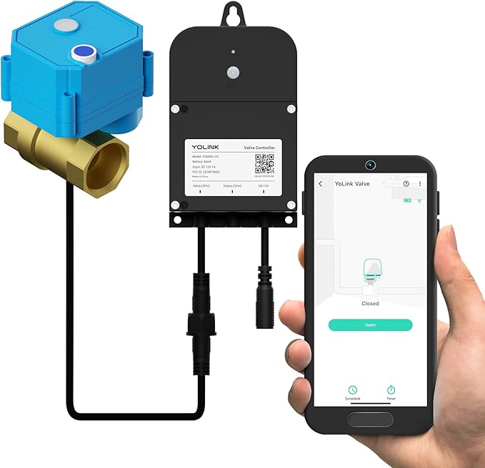 YoLink Wireless Smart Valve Control Kit - 1" Brass Motorized Valve With Wireless Controller, Battery Powered